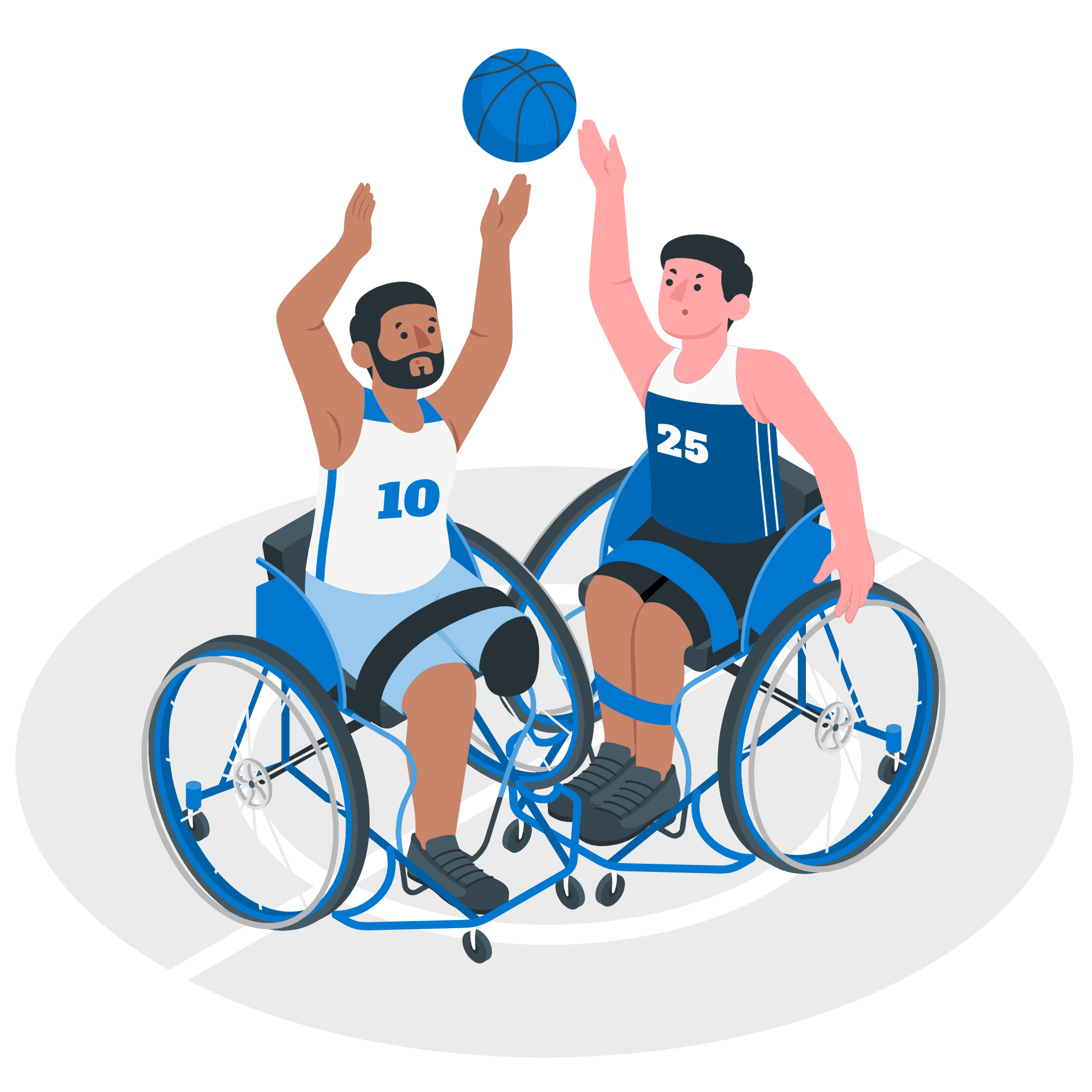 Two players competing in wheelchair basketball