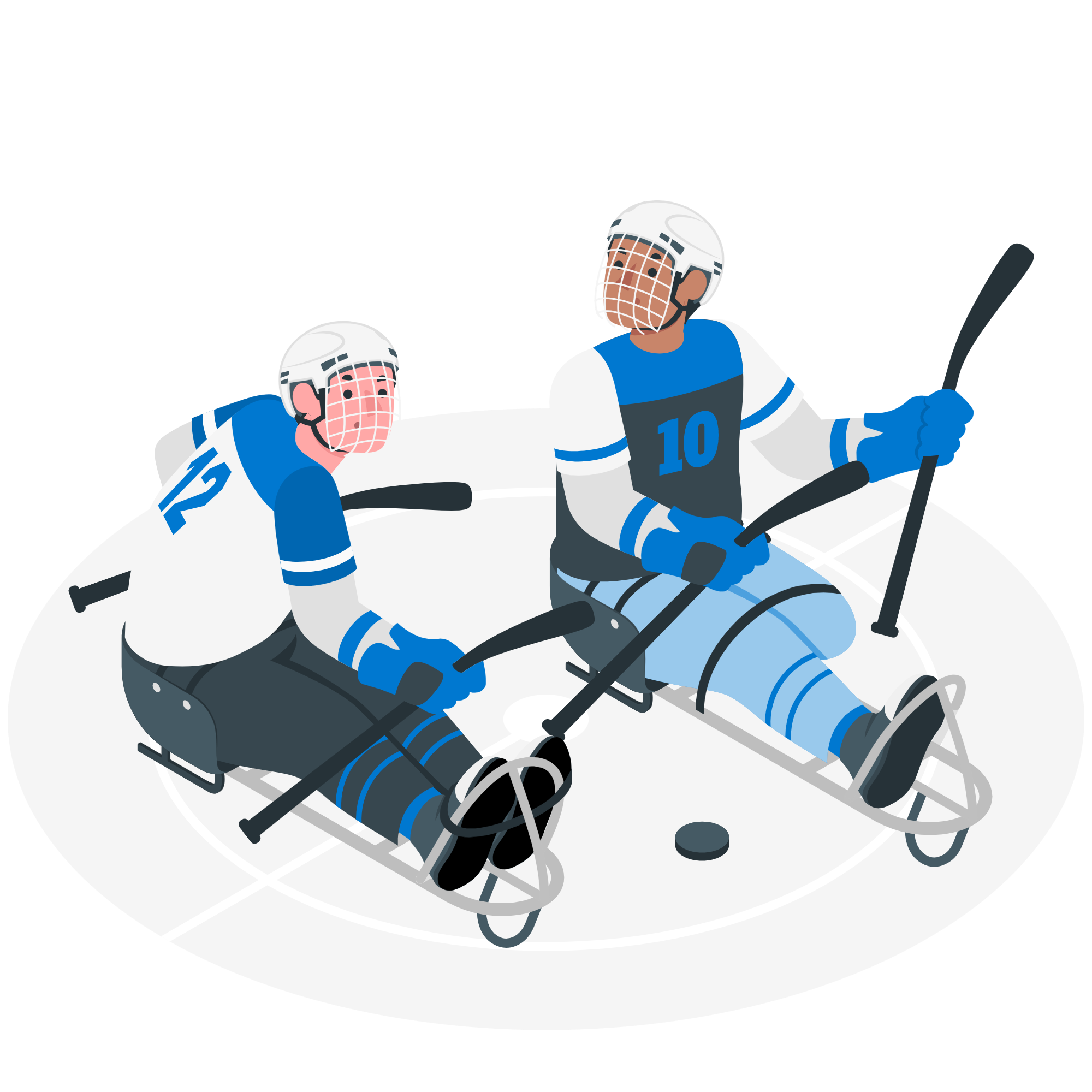 Two athletes playing Para Ice Hockey